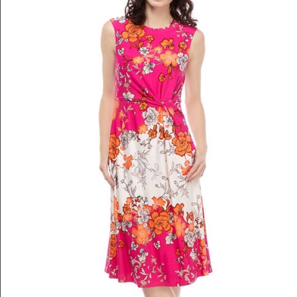 Vince Camuto Dresses & Skirts - Vince Camuto dress floral mixed print sleeveless side knot twist front midi